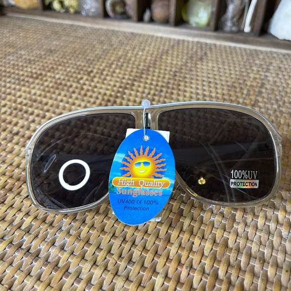 Vintage 90s Clear White Sunglasses Plastic Frame Smoky Lenses Deadstock - Picture 2 of 15